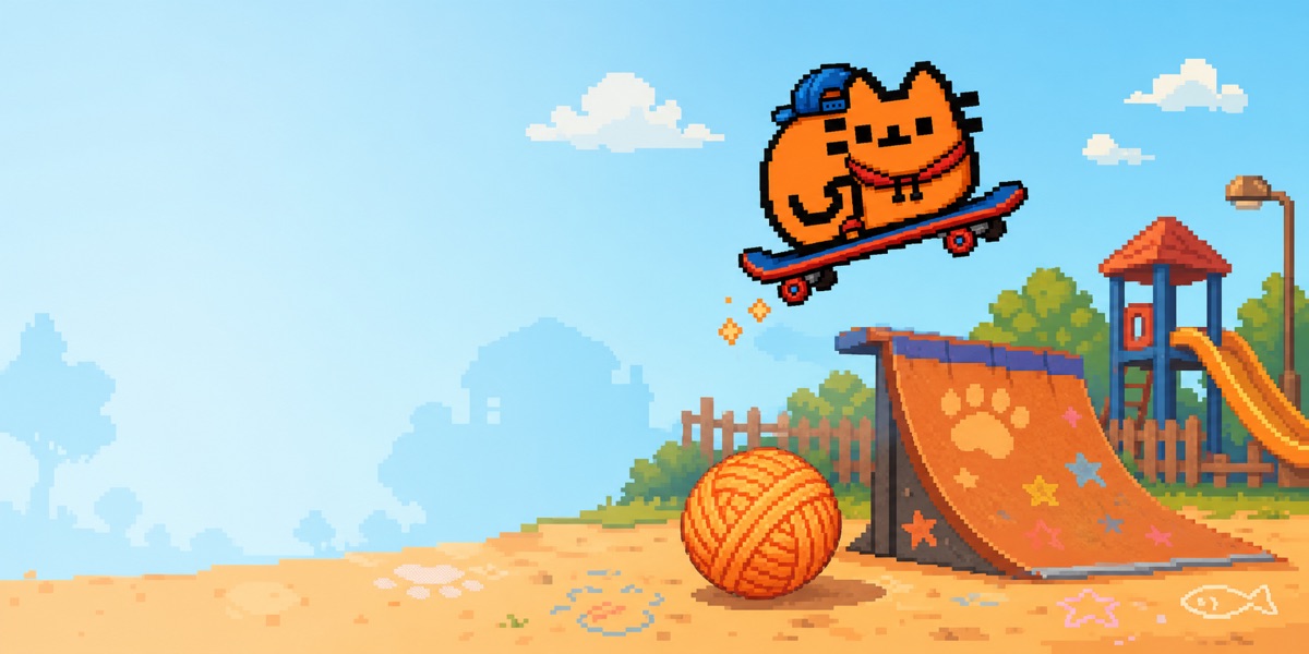 The Playground world: the cat skateboarding over a sunny playground
